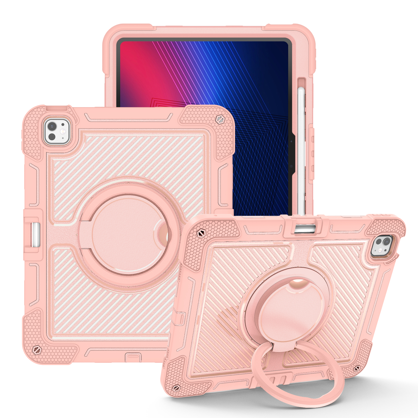 TOZIZO Kids Friendly iPad Pro 13 Case Pink with 360° Rotating Grip & Shockproof Body