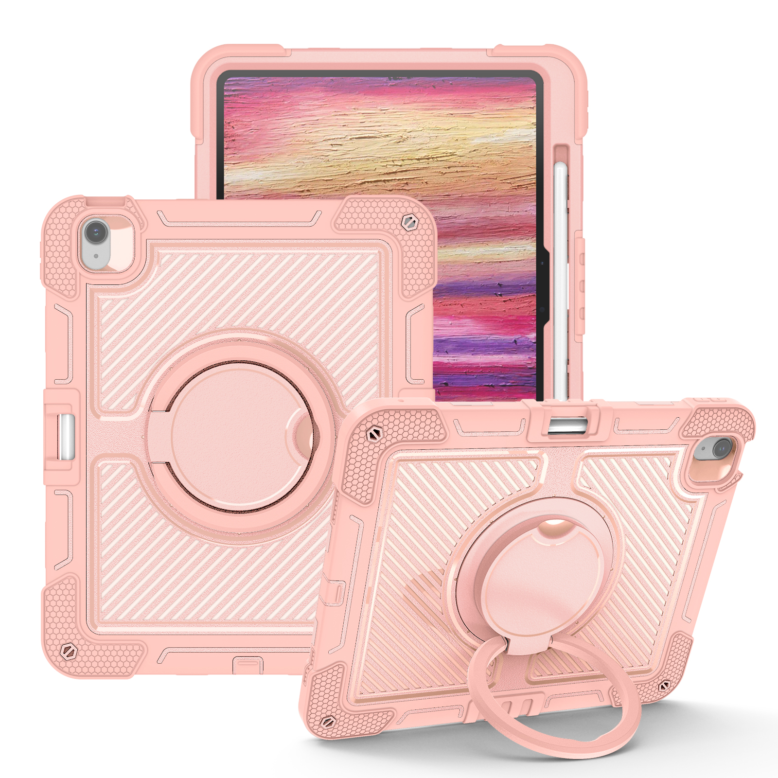 TOZIZO Soft Pink iPad Air 13 Case – 3-Layer Silicone Protective Case with Grip Ring