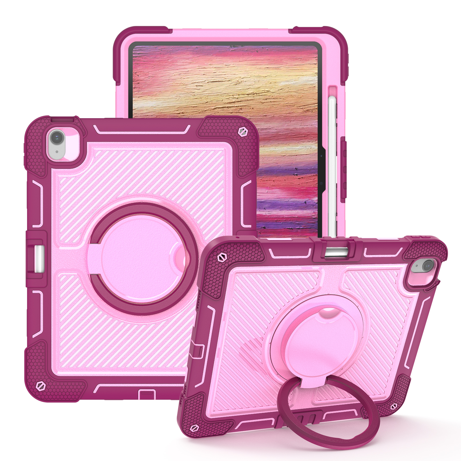TOZIZO Rugged Tablet Case for iPad Air 13 – Rose Red & Pink Full Body Armor Cover