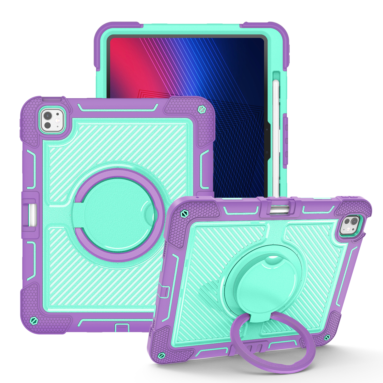 TOZIZO 360° Swivel Stand iPad Pro 13 Case Purple Mint Green Shockproof Full Body