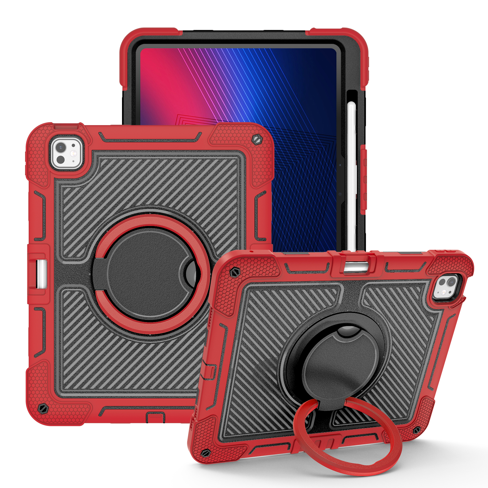 TOZIZO Shockproof Rugged iPad Pro 13 Case Red Black with 360° Kickstand & Grip