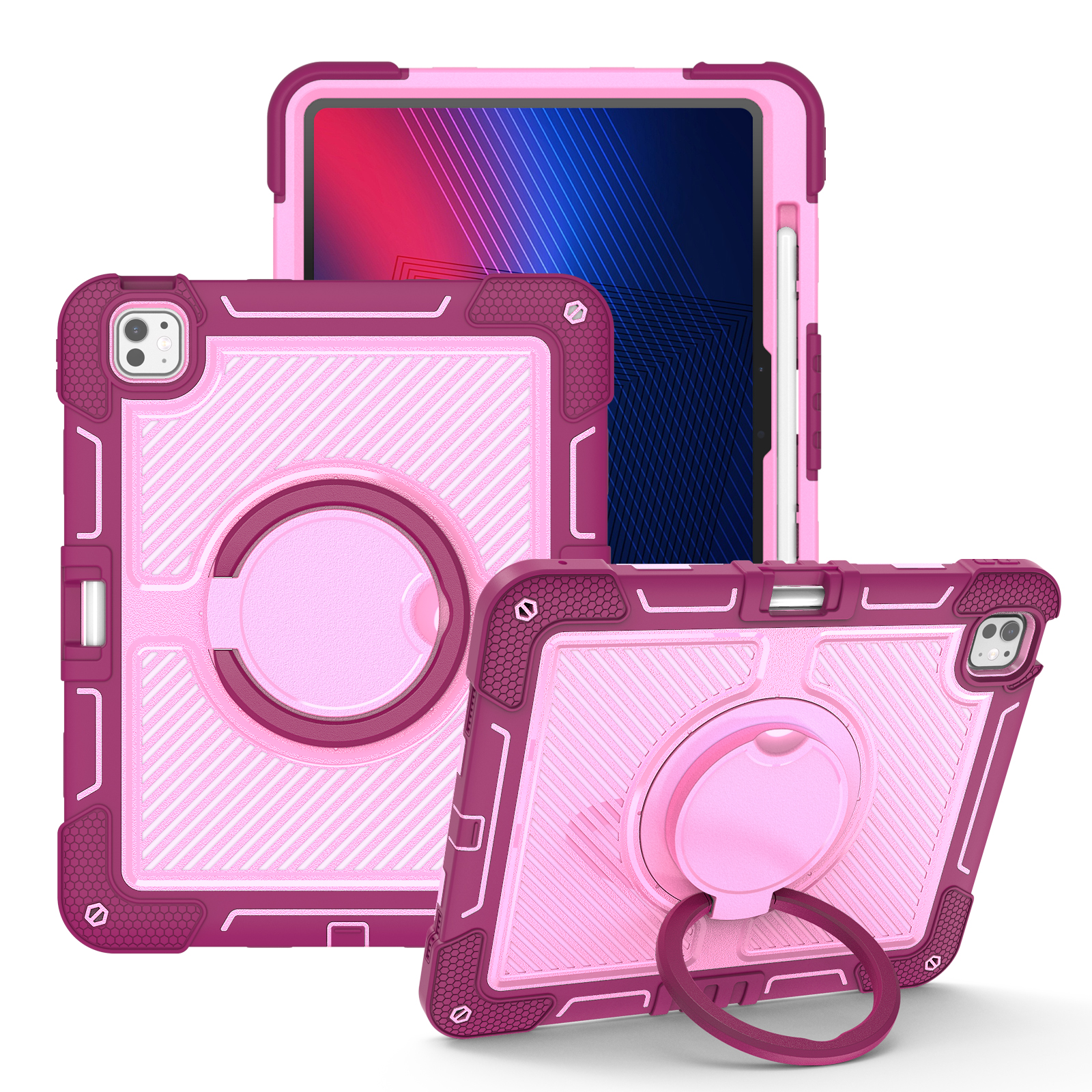 TOZIZO Full Body Protective iPad Pro 13 Case Rose Red Pink with 360° Magic Ring