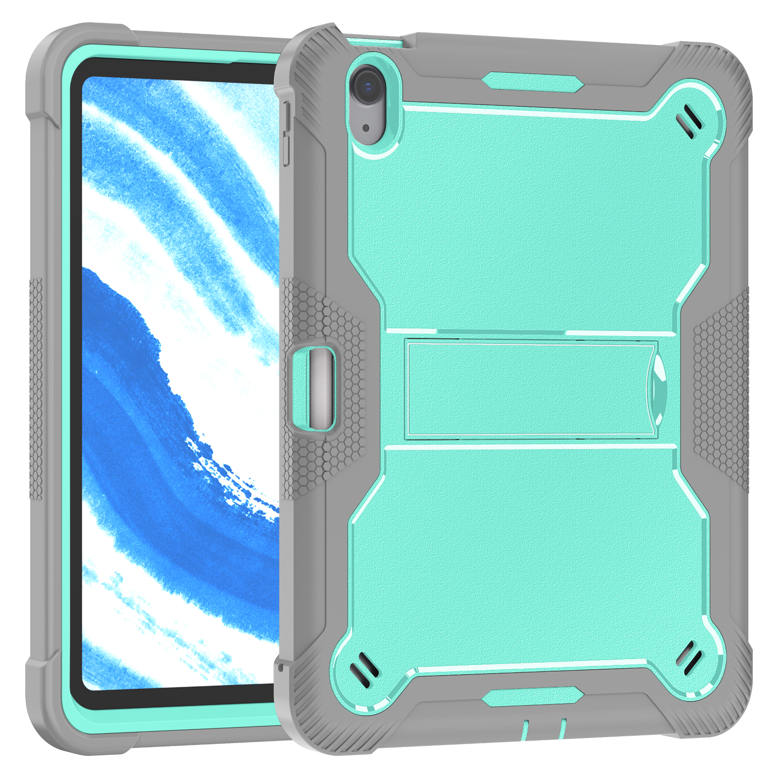 TOZIZO Mint Green+Gray Shockproof iPad Air 11 M4 Case (2026) | 3-Layer Rugged Silicone Tablet Case w/ Kickstand