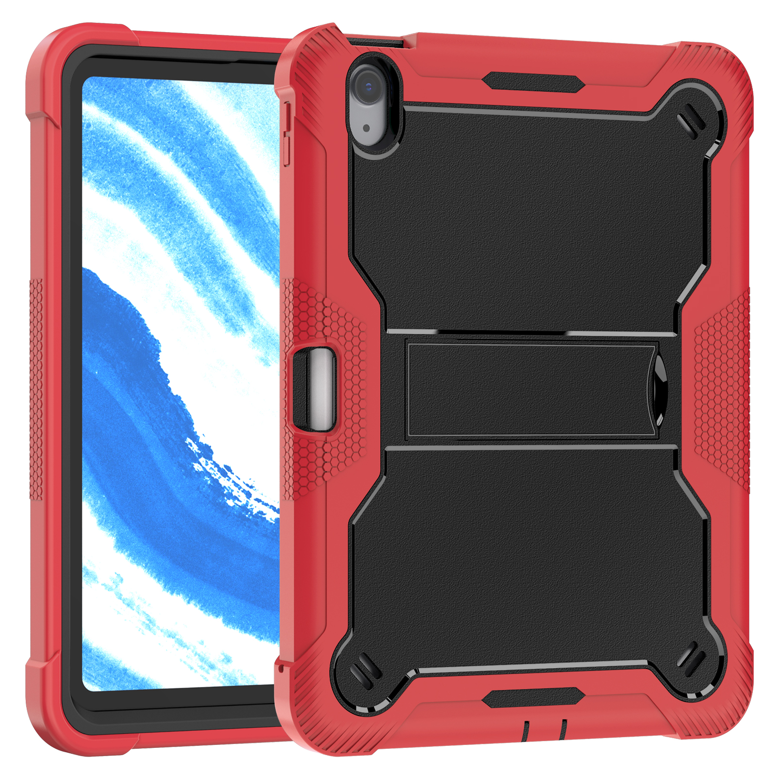 TOZIZO Red+Black Heavy Duty iPad Air 11 M4 Case 2026 | Full-Body Rugged Tablet Cover, Shockproof Dustproof Kickstand