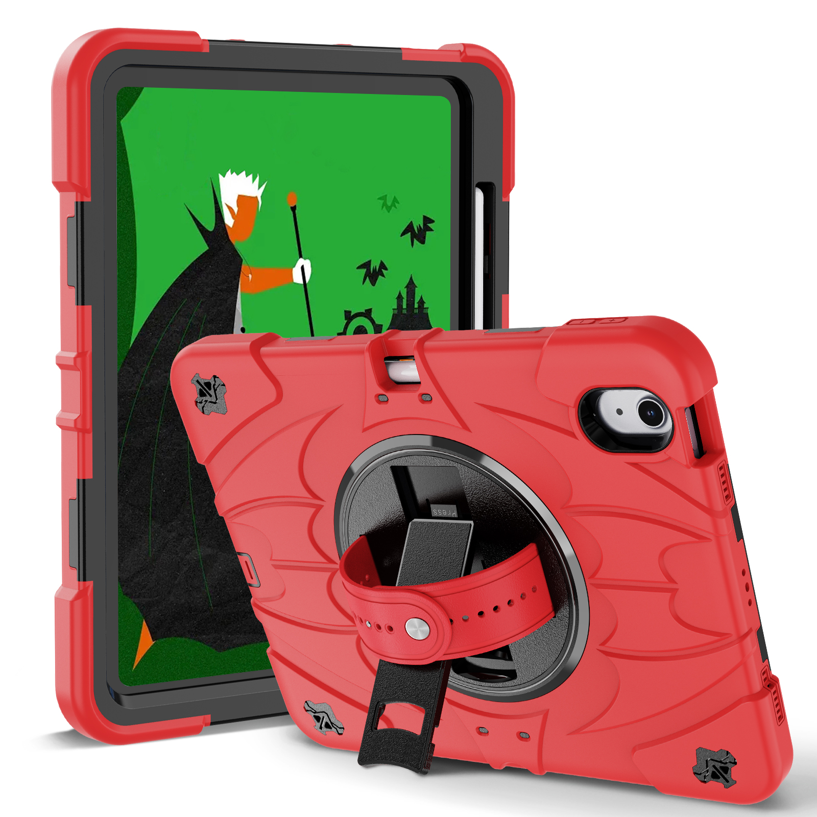 TOZIZO Heavy Duty Rugged Red iPad Air 11 Case 2024/2025 with Kickstand & Strap