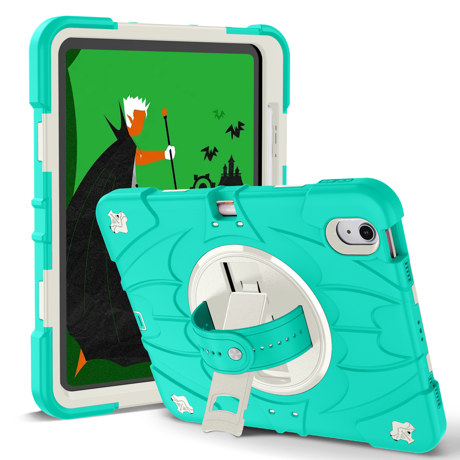 TOZIZO Shockproof iPad Air 11 Survivor Case for Kids 2024/2025 - Teal Green with Stand & Strap