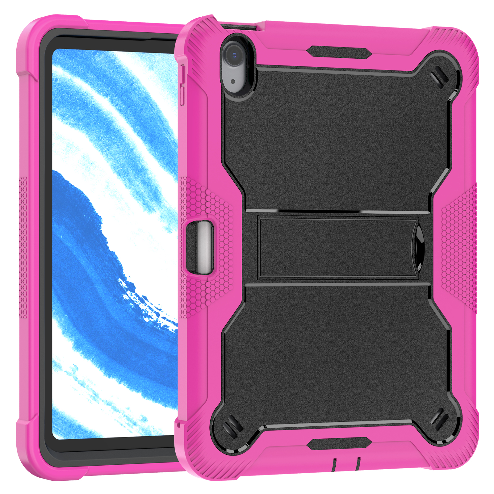 TOZIZO Rose Red+Black Rugged iPad Case for iPad Air 11 M4 (2026) | 3-Layer Shockproof Silicone Tablet Case with Stand