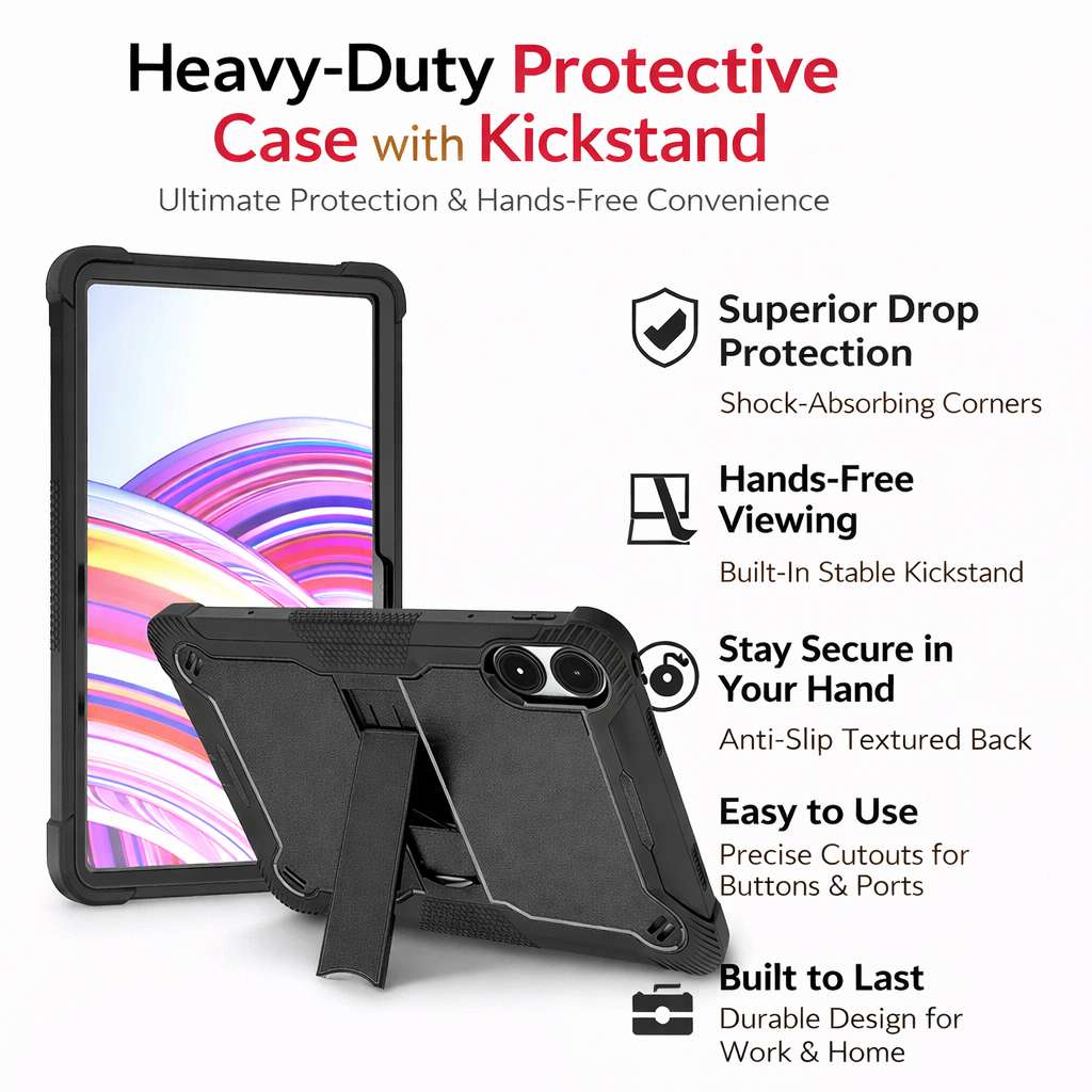 TOZIZO Kids Shockproof Rugged Tablet Survivor Case for Xiaomi Poco M1 12.1'' - Black
