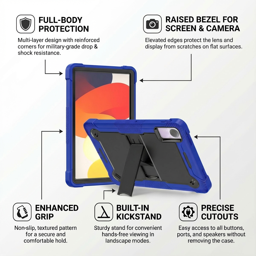 TOZIZO Full-Body Rugged Tablet Case for Redmi Pad SE 11'' 2023 – Shockproof Cover with Stand (Blue)