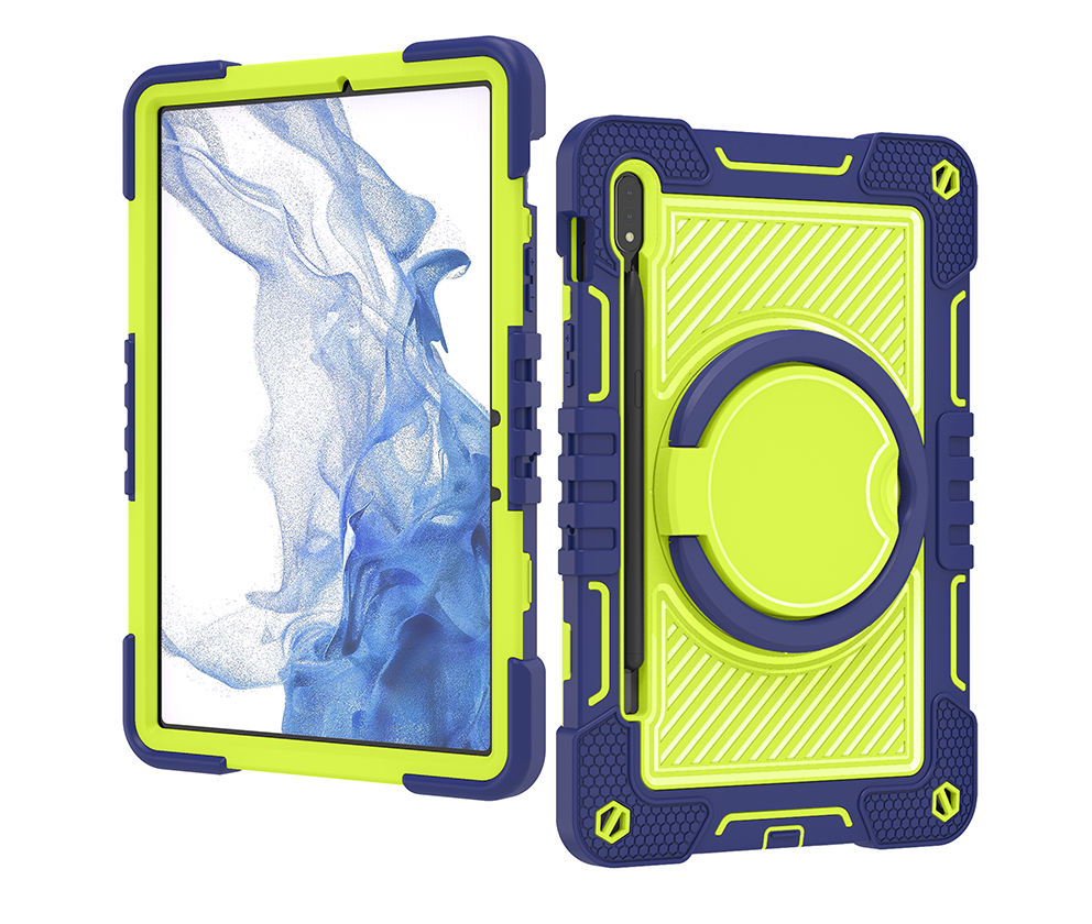 TOZIZO Rugged Navy Blue + Yellow-Green Samsung Tab S7 Tablet Case with 360° Rotatable Kickstand