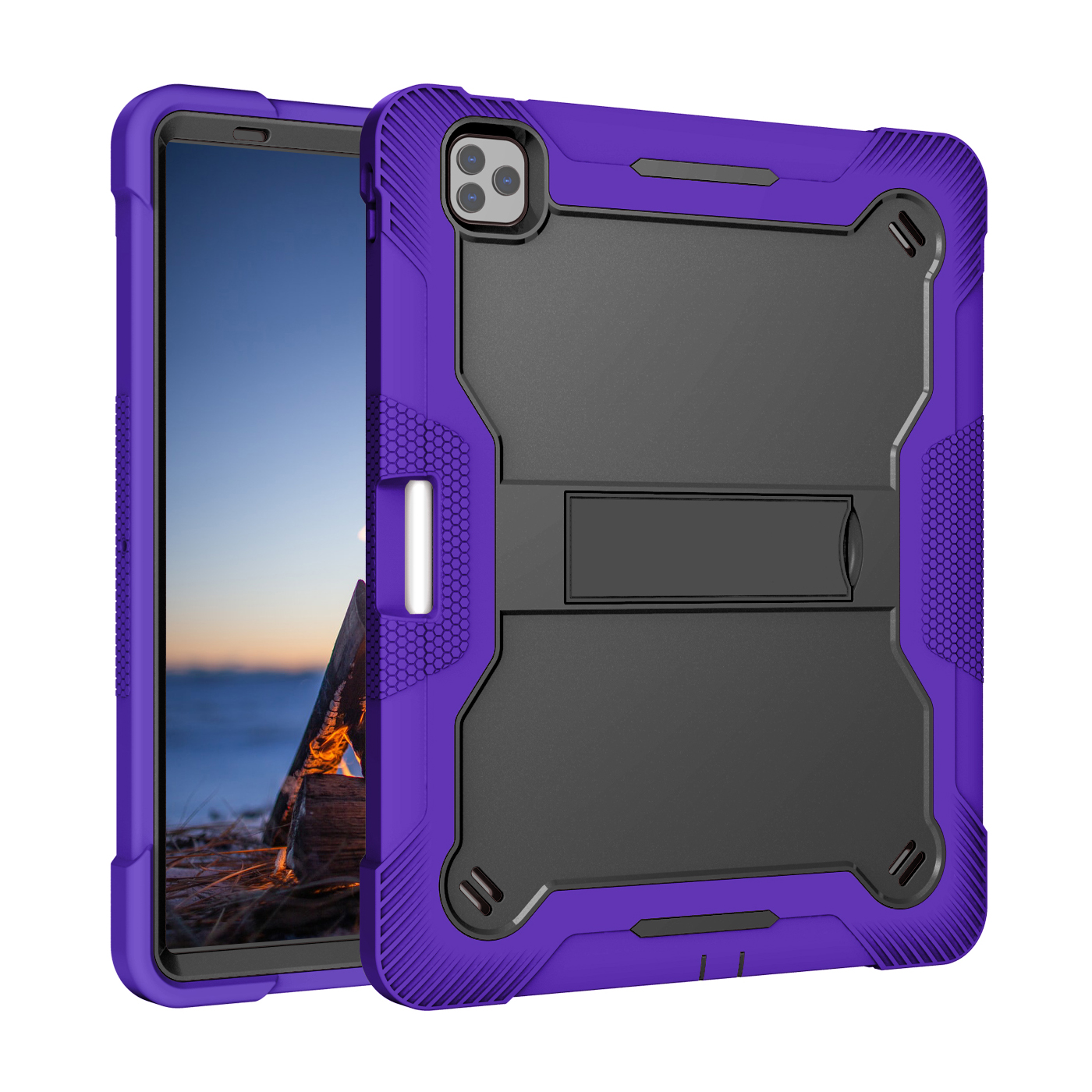 TOZIZO Purple Black Rugged iPad Pro 12.9 Case with Kickstand | Shockproof Full Body Protective Tablet Case