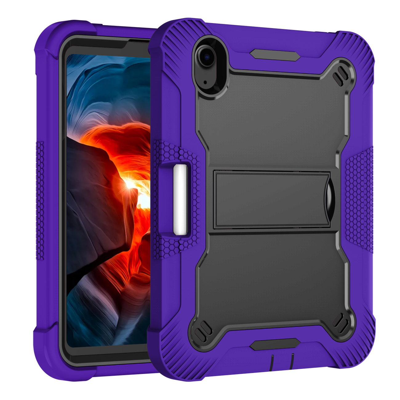 TOZIZO Purple + Black Kids Education iPad Mini 6 Case – Silicone+PC Full Body Protective Rugged Cover with Kickstand & Pencil Holder