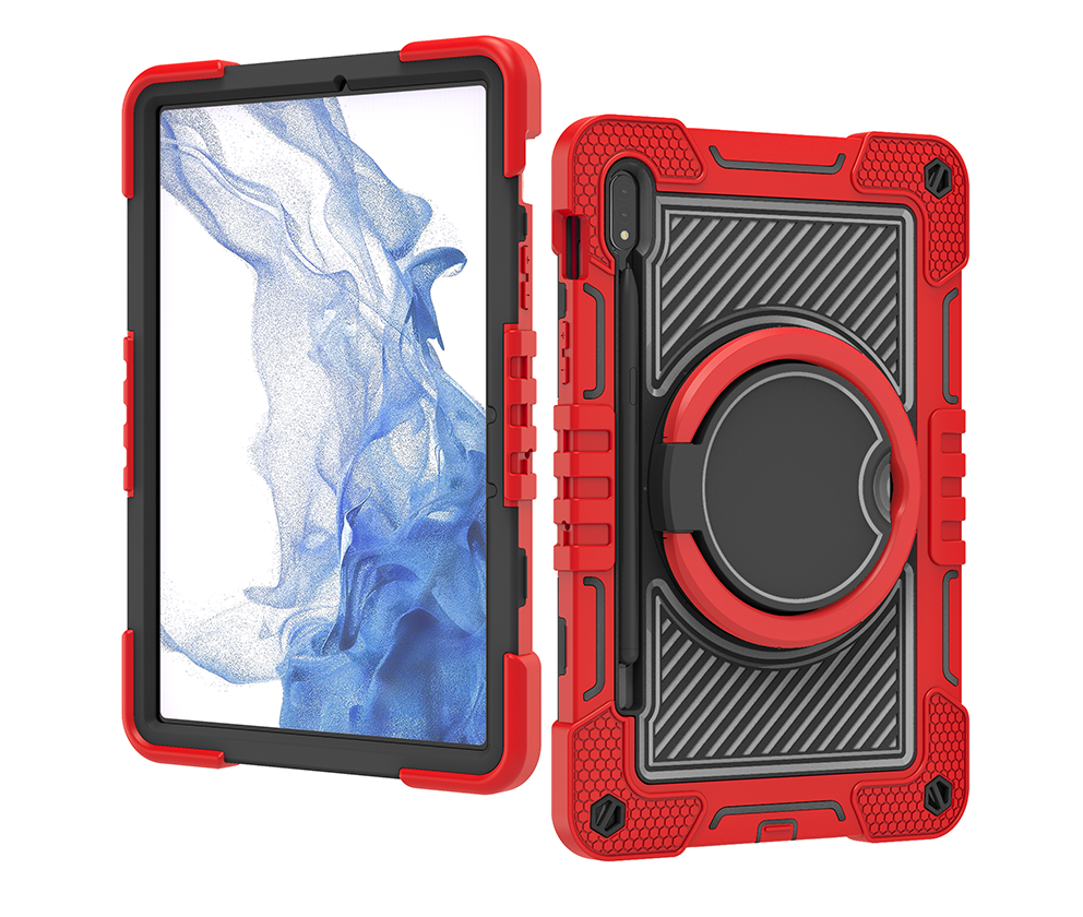 TOZIZO Heavy Duty Red + Black Samsung Tab S7 Rugged Tablet Case with 360° Kickstand