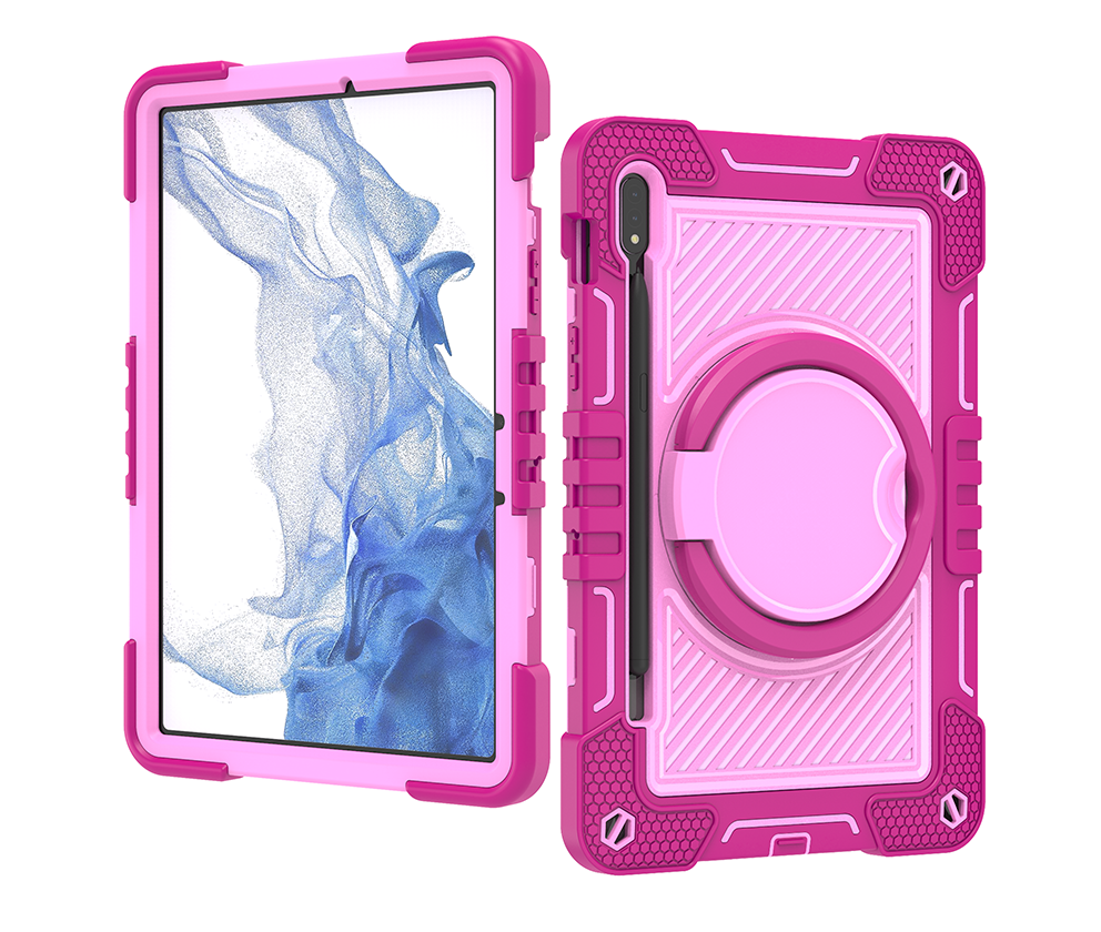 TOZIZO Rose Red + Pink Samsung Tab S7 Case with 360° Stand & Grip Ring