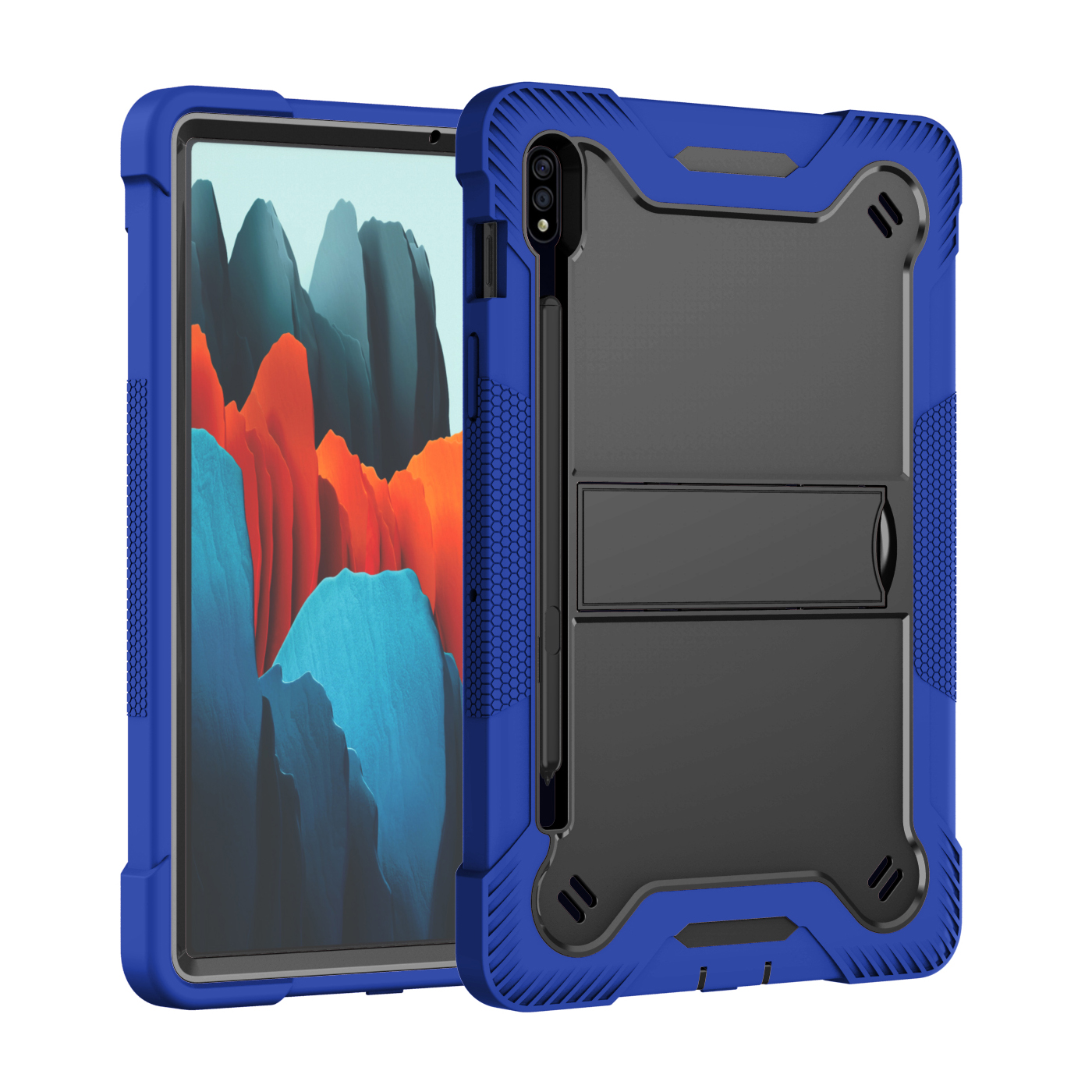 TOZIZO Heavy Duty Silicone Hybrid Tablet Case with Military Grade Protection for Samsung Galaxy Tab S7 T870/T875/T876B & Tab S8 X700/X706 - Blue Black