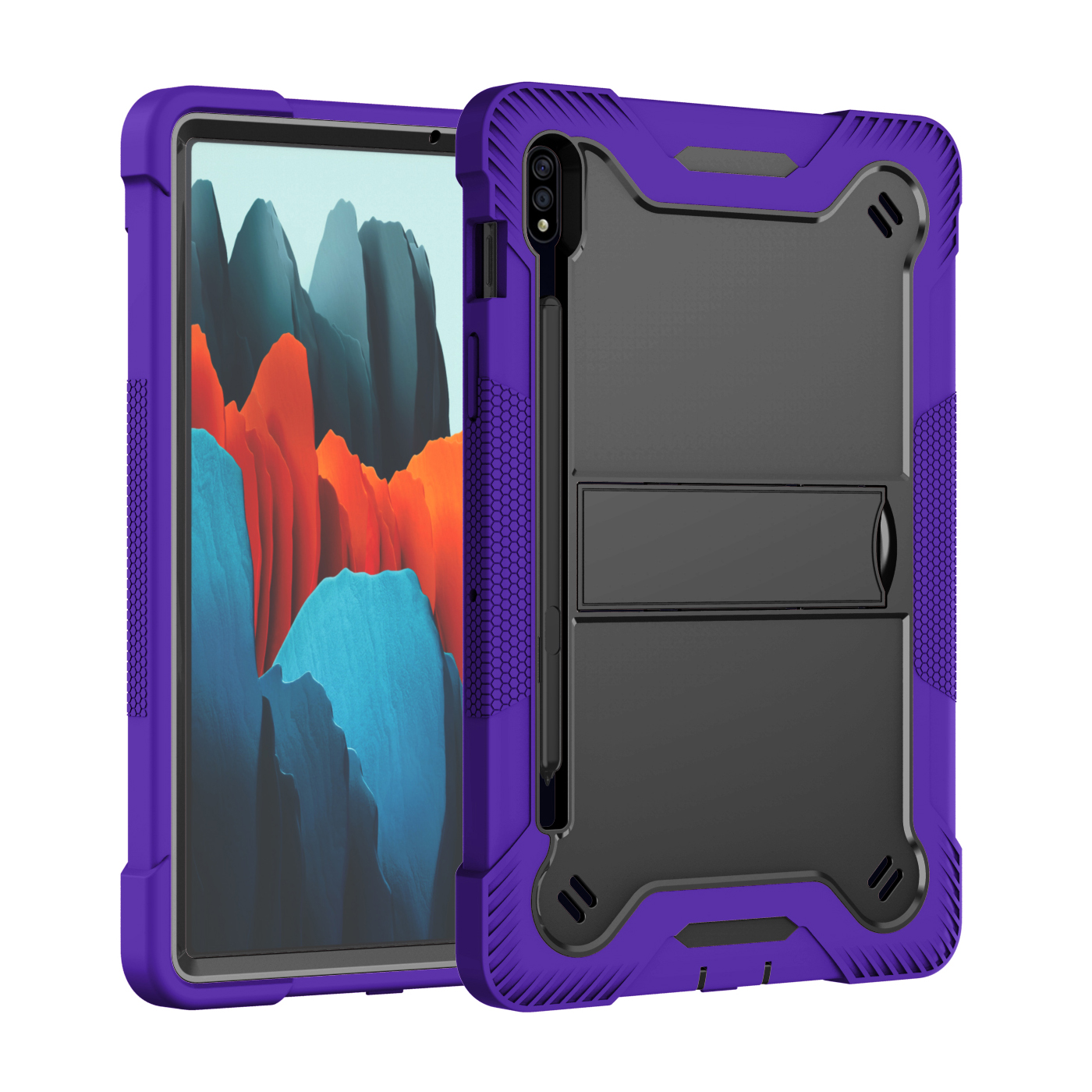 TOZIZO Kid Friendly Triple Layer Military Grade Tablet Case for Samsung Galaxy Tab S7 T870/T875/T876B & Tab S8 X700/X706 - Purple Black