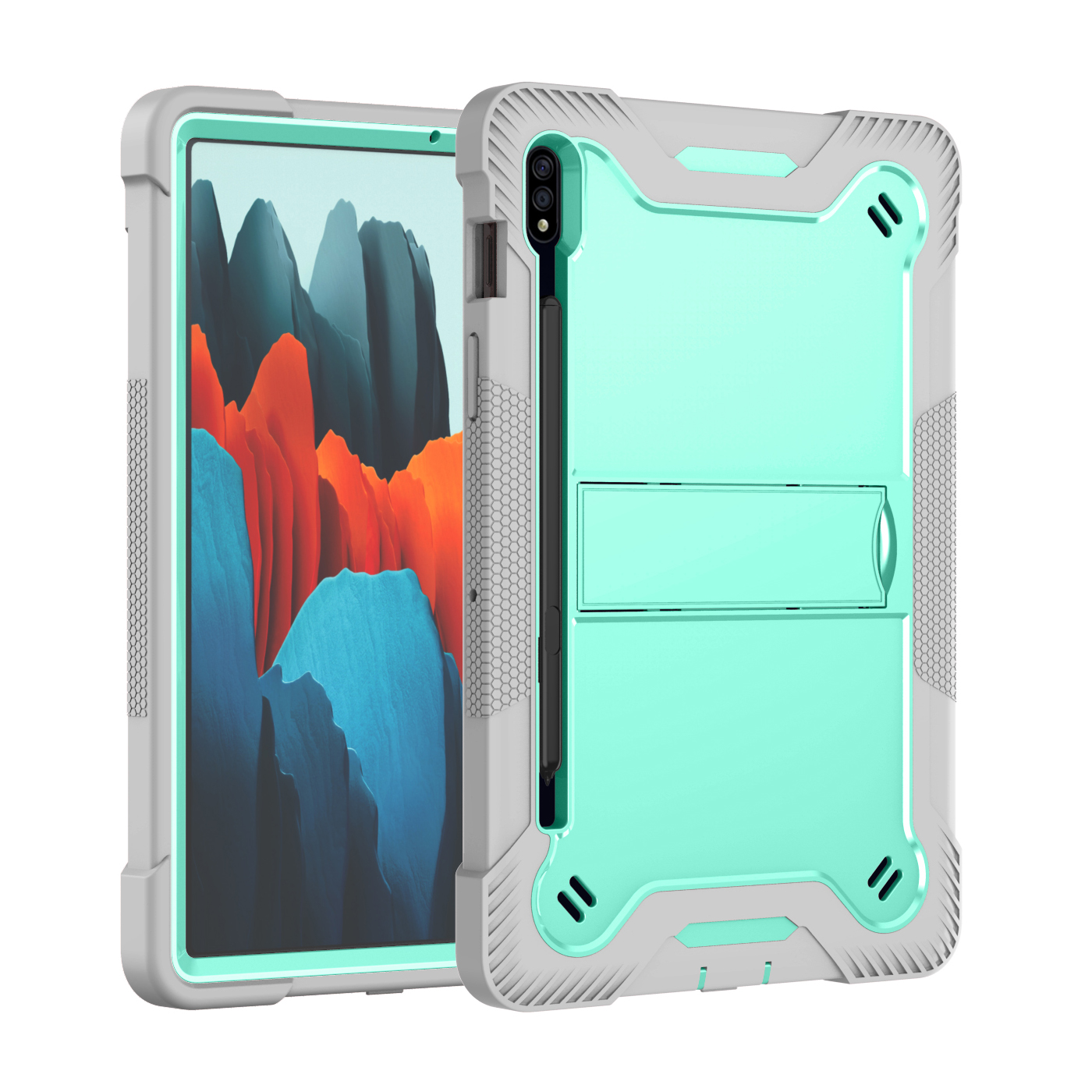 TOZIZO School-Ready Rugged Shockproof Tablet Armor for Samsung Galaxy Tab S7 T870/T875/T876B & Tab S8 X700/X706 - Mint Grey