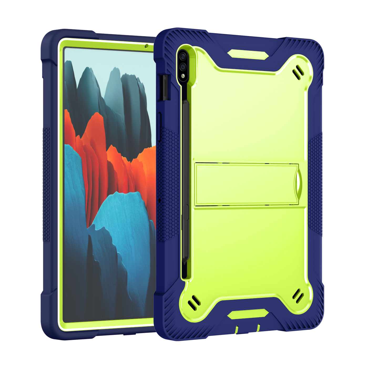 TOZIZO Kid Educational Heavy Duty Hybrid Tablet Cover for Samsung Galaxy Tab S7 T870/T875/T876B & Tab S8 X700/X706 - Blue Yellow