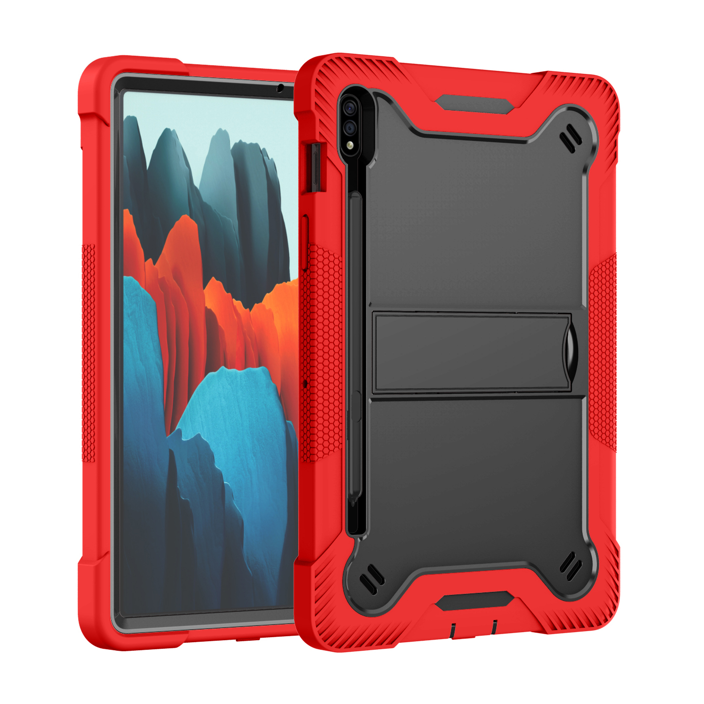 TOZIZO Classroom-Grade Full Body Drop Proof Tablet Protector for Samsung Galaxy Tab S7 T870/T875/T876B & Tab S8 X700/X706 - Red Black