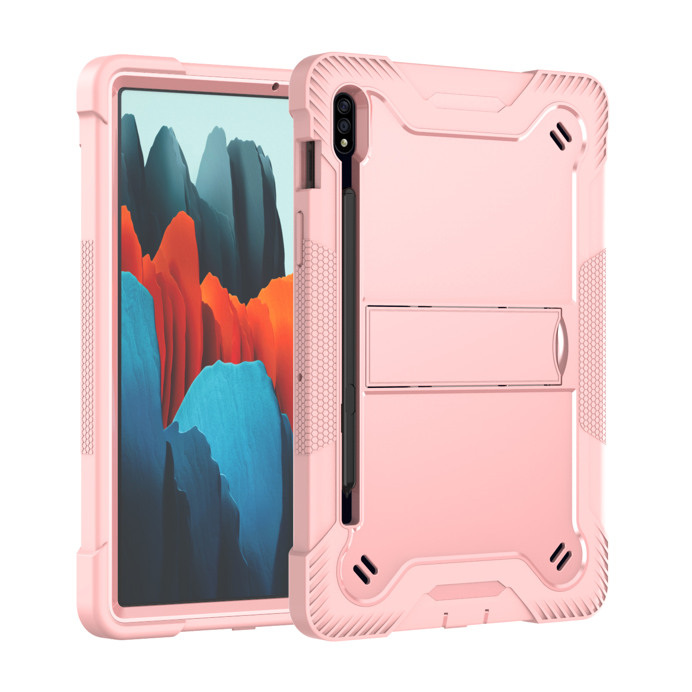 TOZIZO Survivor Style 3 Layers Rugged Tablet Case for Samsung Galaxy Tab S7 T870/T875/T876B & Tab S8 X700/X706 - Pink