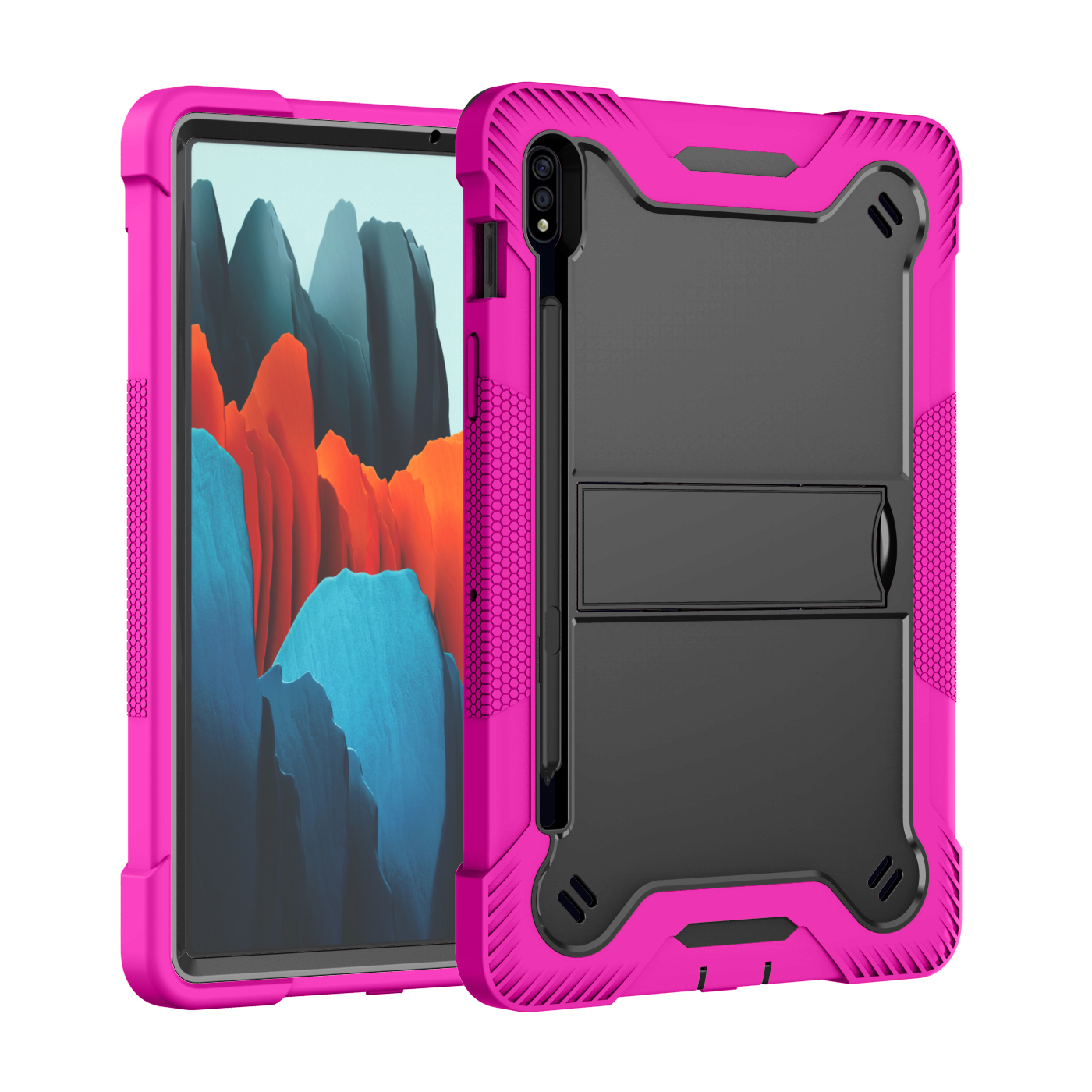 TOZIZO Back to School Kid-Proof Impact Resistant Tablet Armor for Samsung Galaxy Tab S7 T870/T875/T876B & Tab S8 X700/X706 - Black Pink