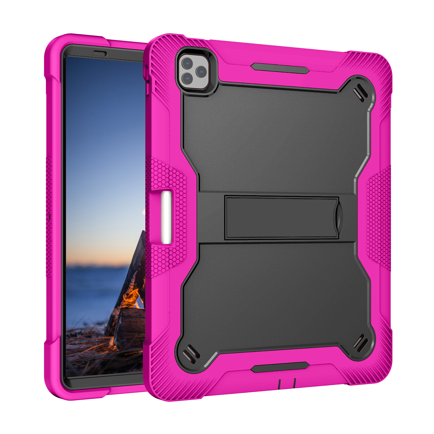 TOZIZO Rose Red Black iPad Pro 12.9 Rugged Tablet Case with Kickstand | Heavy Duty Shockproof Silicone Cover