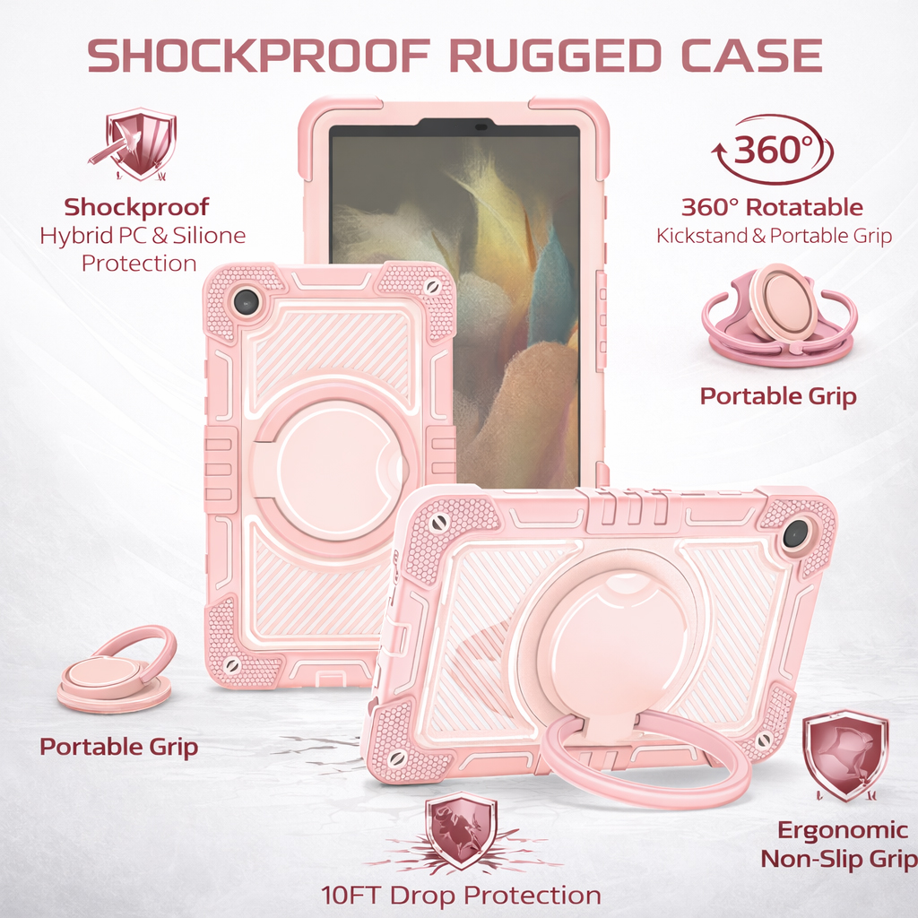 TOZIZO Rose Gold Samsung Tab A9/A11 Case - Rugged Shockproof Full-Body Survivor Tablet Cover