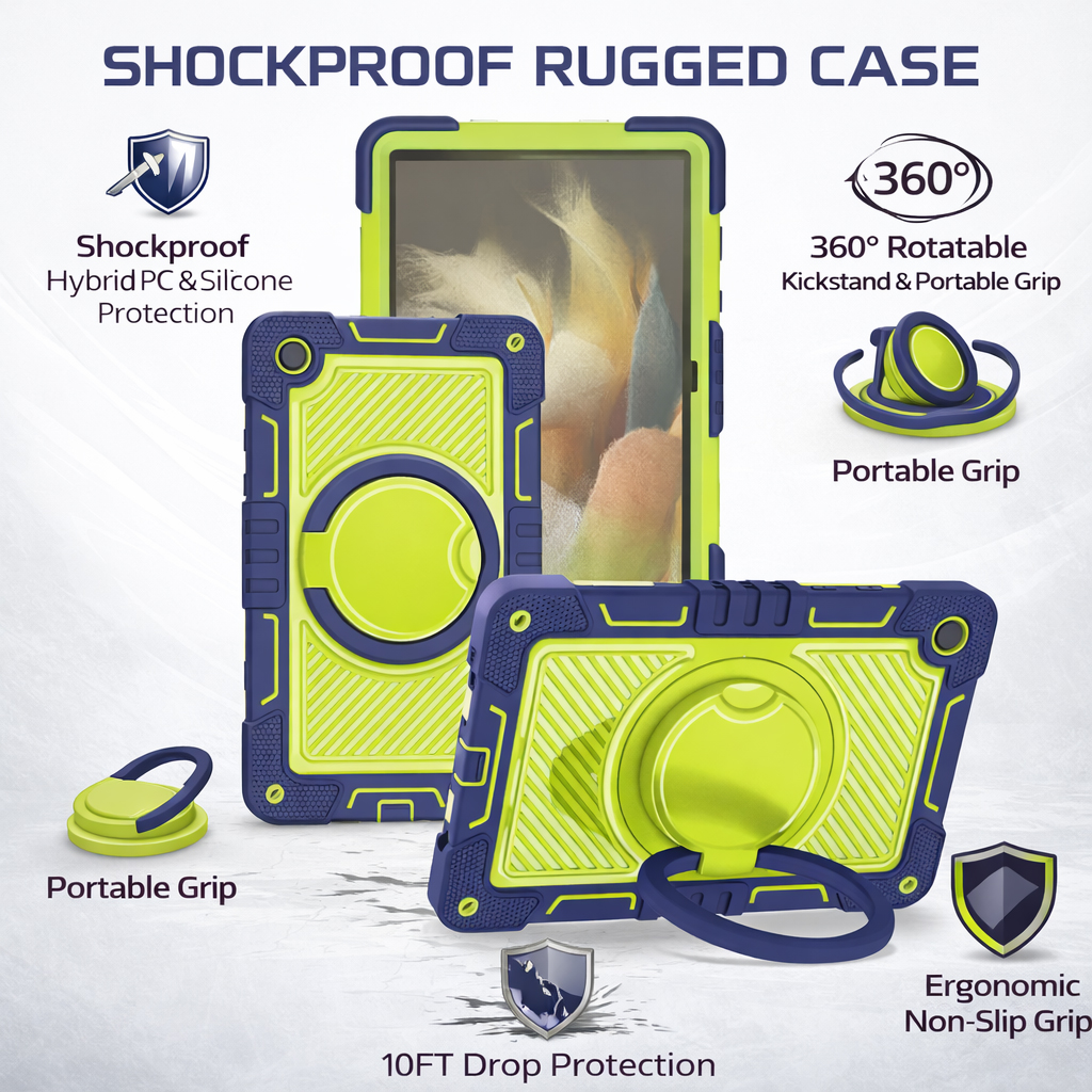 TOZIZO Samsung Tab A9/A11 Rugged Tablet Case Navy Green - 360° Rotating Kickstand