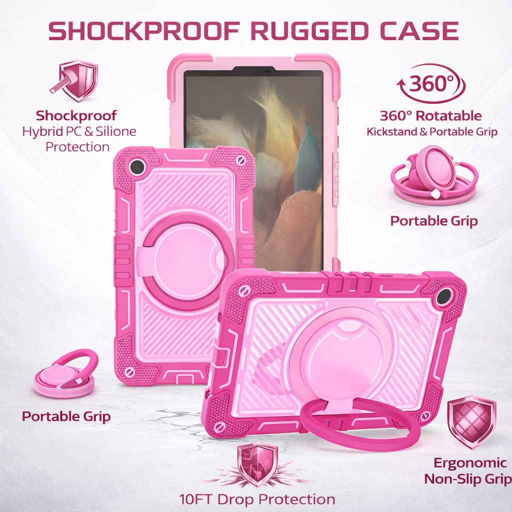 TOZIZO Pink Rugged Samsung Tab A9/A11 Case - Shockproof Kids Tablet Cover