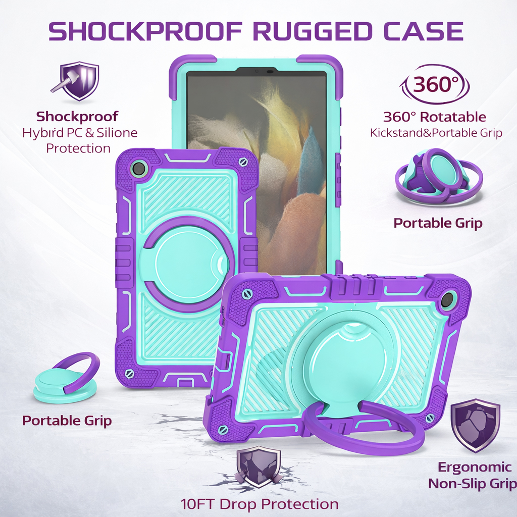 TOZIZO Shockproof Samsung Tab A9/A11 Case Purple Blue - 360° Kickstand Rugged Tablet Shell