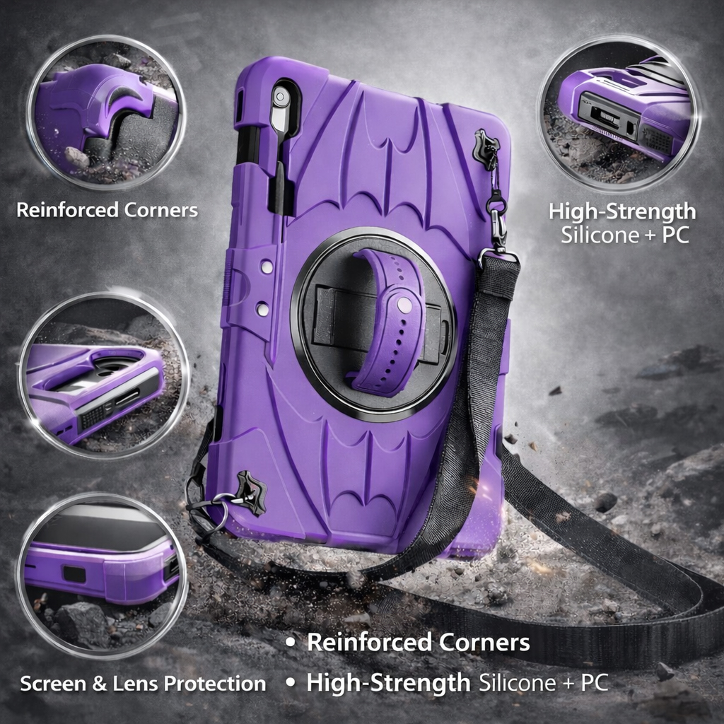 TOZIZO Purple Rugged Tablet Case for Samsung Galaxy Tab S10 FE Plus – Silicone 360 Stand & Shoulder Strap