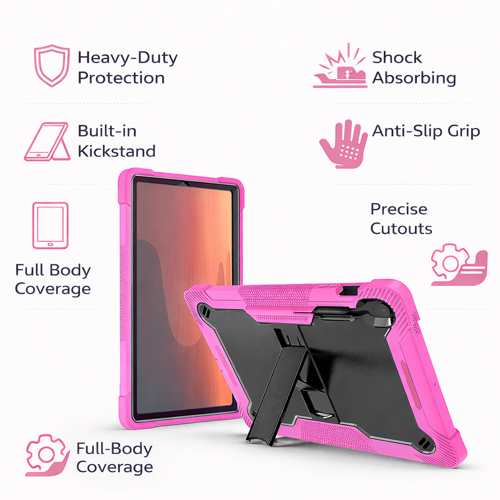 TOZIZO Rose Red+Black Full-Body Protective Tablet Case for Samsung Tab S10FE+ with Kickstand