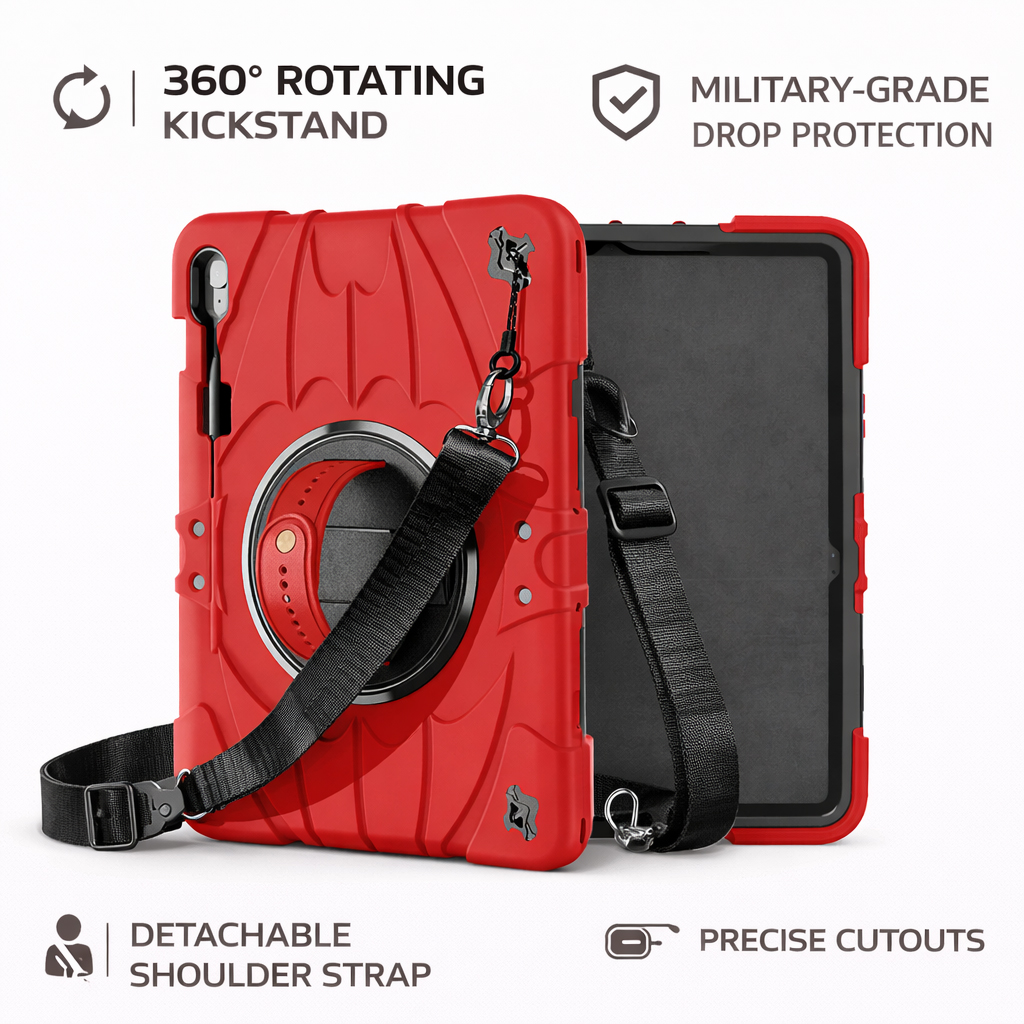 TOZIZO Rugged Red Silicone Tablet Case for Galaxy Tab S10 FE Plus – Shockproof 360° Stand Cover for Kids