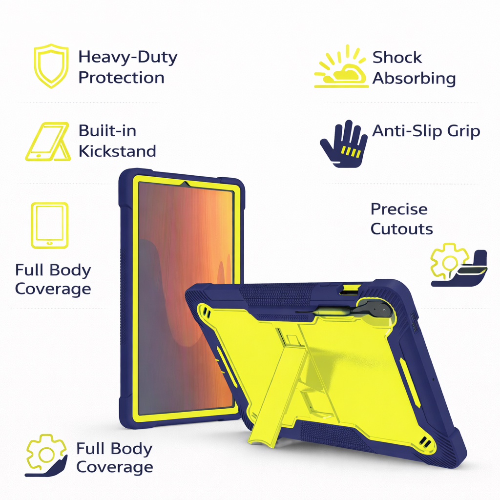 TOZIZO Yellow-Green + Navy Blue Rugged Shockproof Tablet Case for Samsung Tab S10FE+
