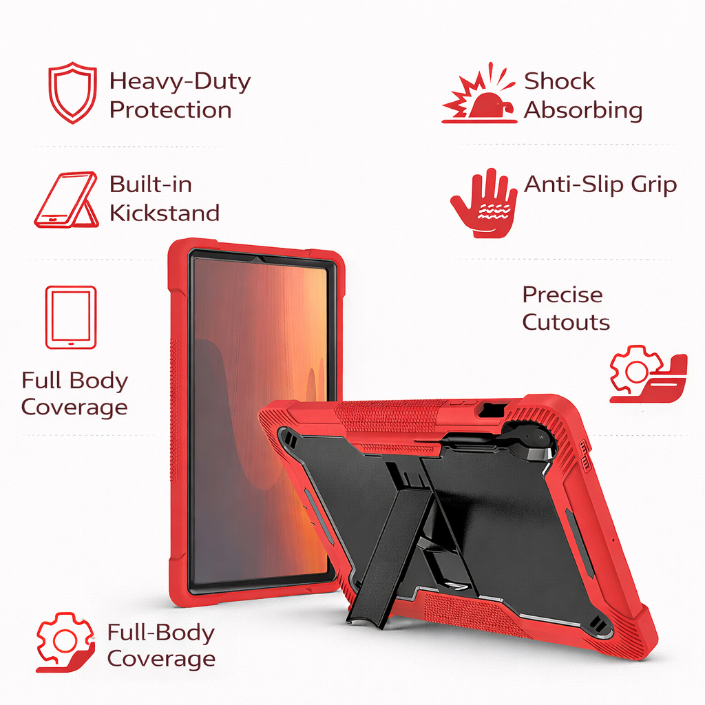 TOZIZO Red+Black Heavy Duty Rugged Shockproof Tablet Case for Samsung Galaxy Tab S10FE+ with Kickstand