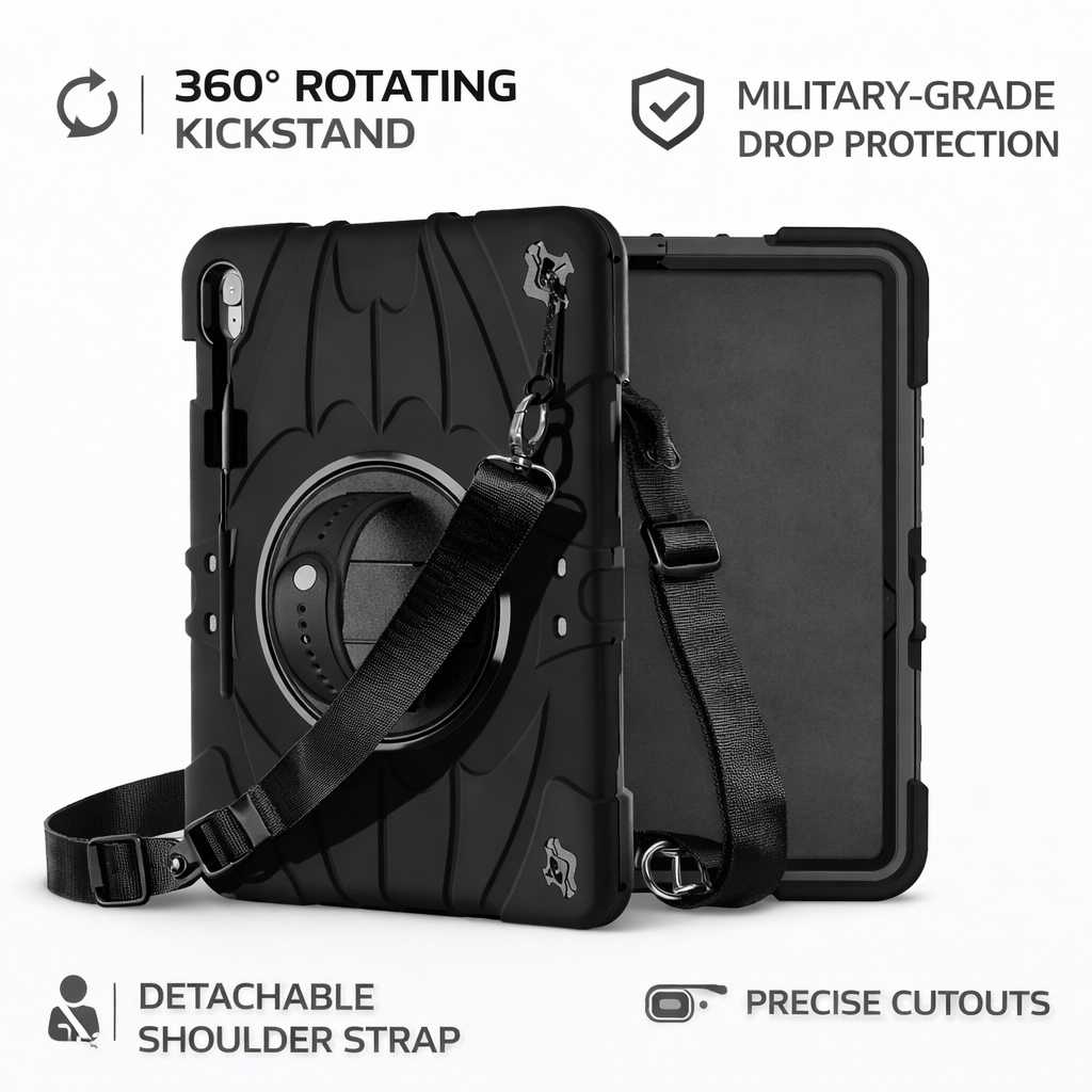 TOZIZO Black Shockproof Tablet Case for Galaxy Tab S10 FE Plus – Heavy Duty 360 Stand Tablet Cover for Kids