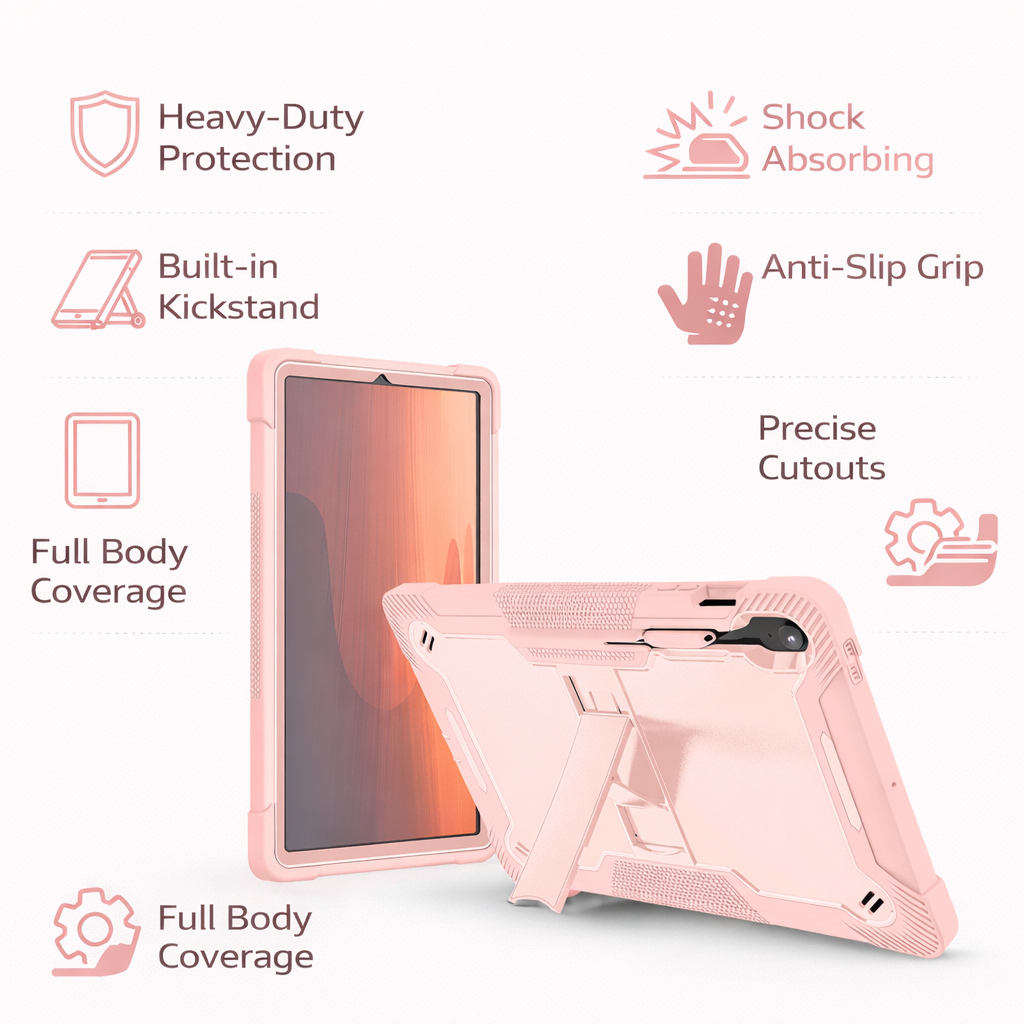 TOZIZO Kid Friendly Pink Silicone Rugged Shockproof Tablet Case for Samsung Tab S10FE+ with Kickstand