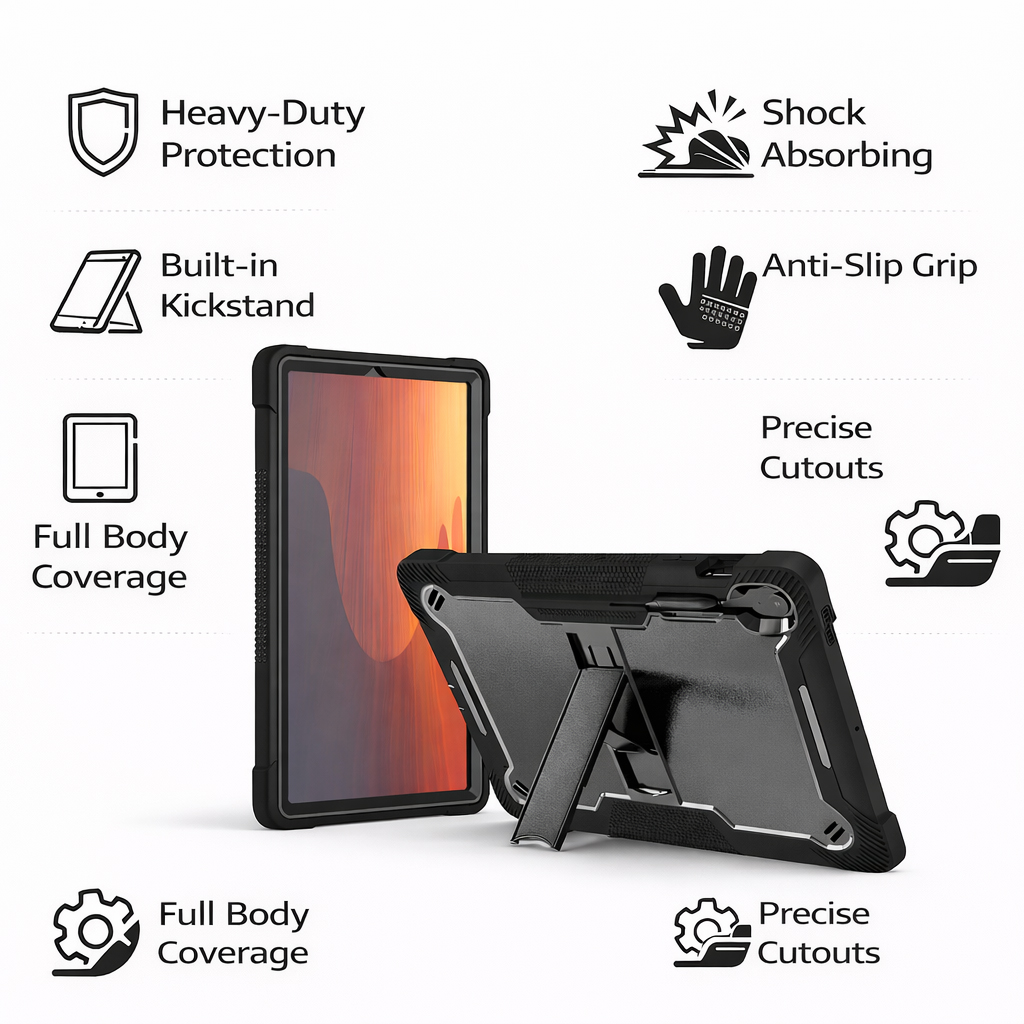 TOZIZO Black Heavy Duty Full-Body Protective Tablet Case for Samsung Galaxy Tab S10FE+