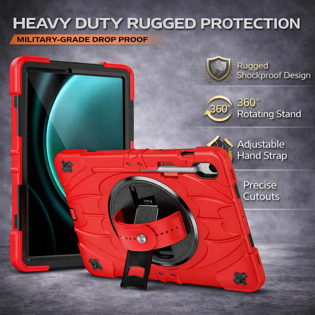 TOZIZO Samsung Galaxy Tab S11 X730/X736B Heavy Duty 360° Rotating Stand Silicone Shockproof Case - Red