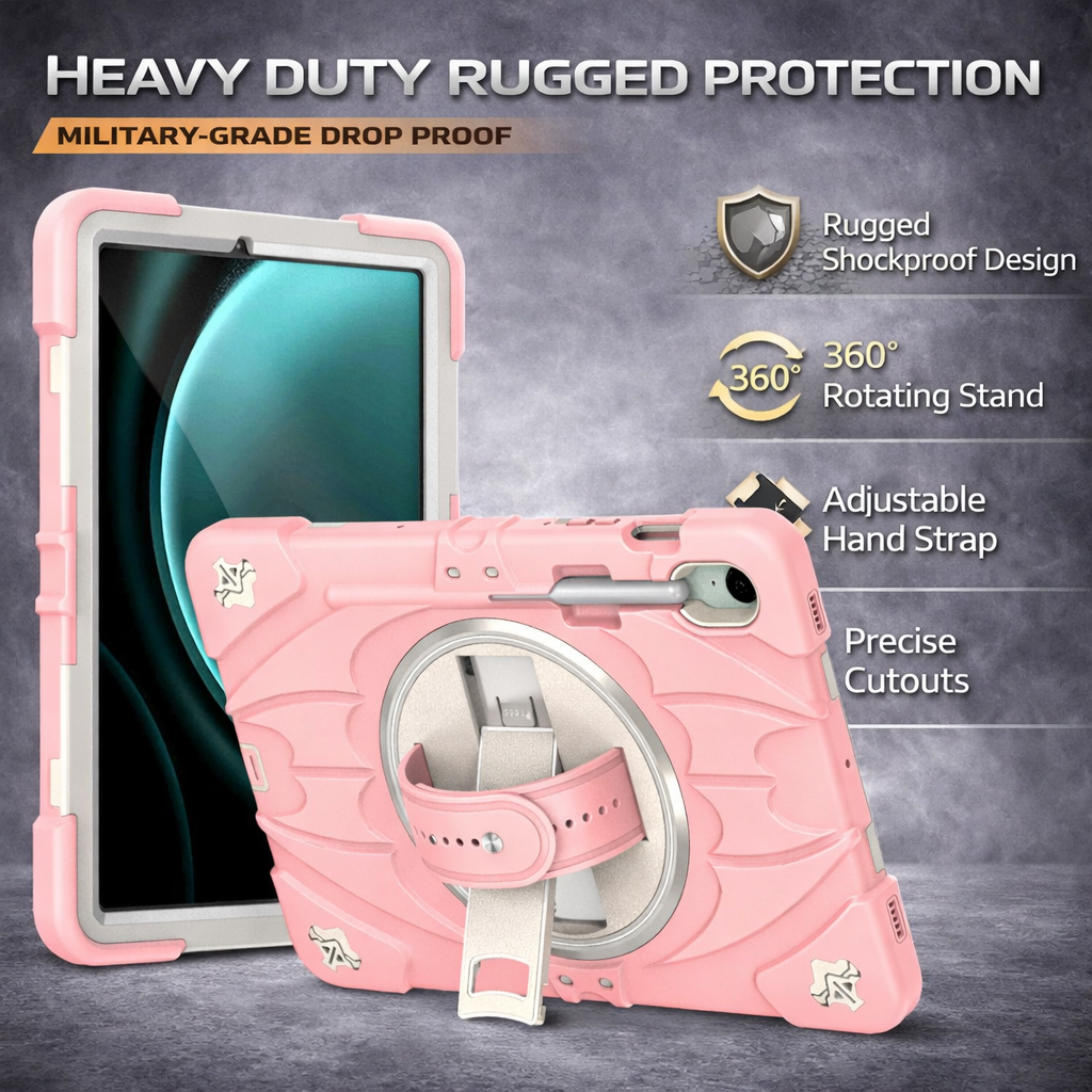 TOZIZO Samsung Galaxy Tab S11 X730/X736B Heavy Duty 360° Rotating Stand Silicone Shockproof Tablet Case - Pink