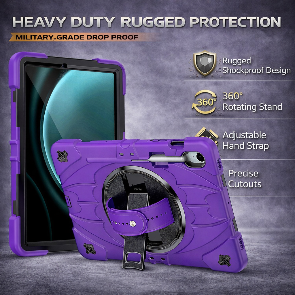 TOZIZO Samsung Galaxy Tab S11 X730/X736B Heavy Duty 360° Rotating Stand Silicone Shockproof Tablet Case - Purple