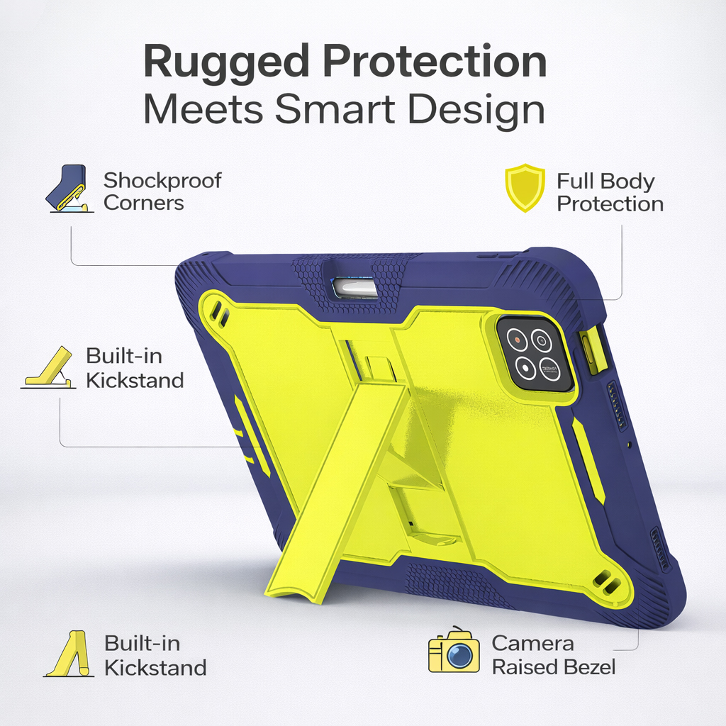 TOZIZO Neon Green & Navy Rugged Case for Xiaomi Poco X1 11.2 – Heavy Duty Hybrid with Kickstand