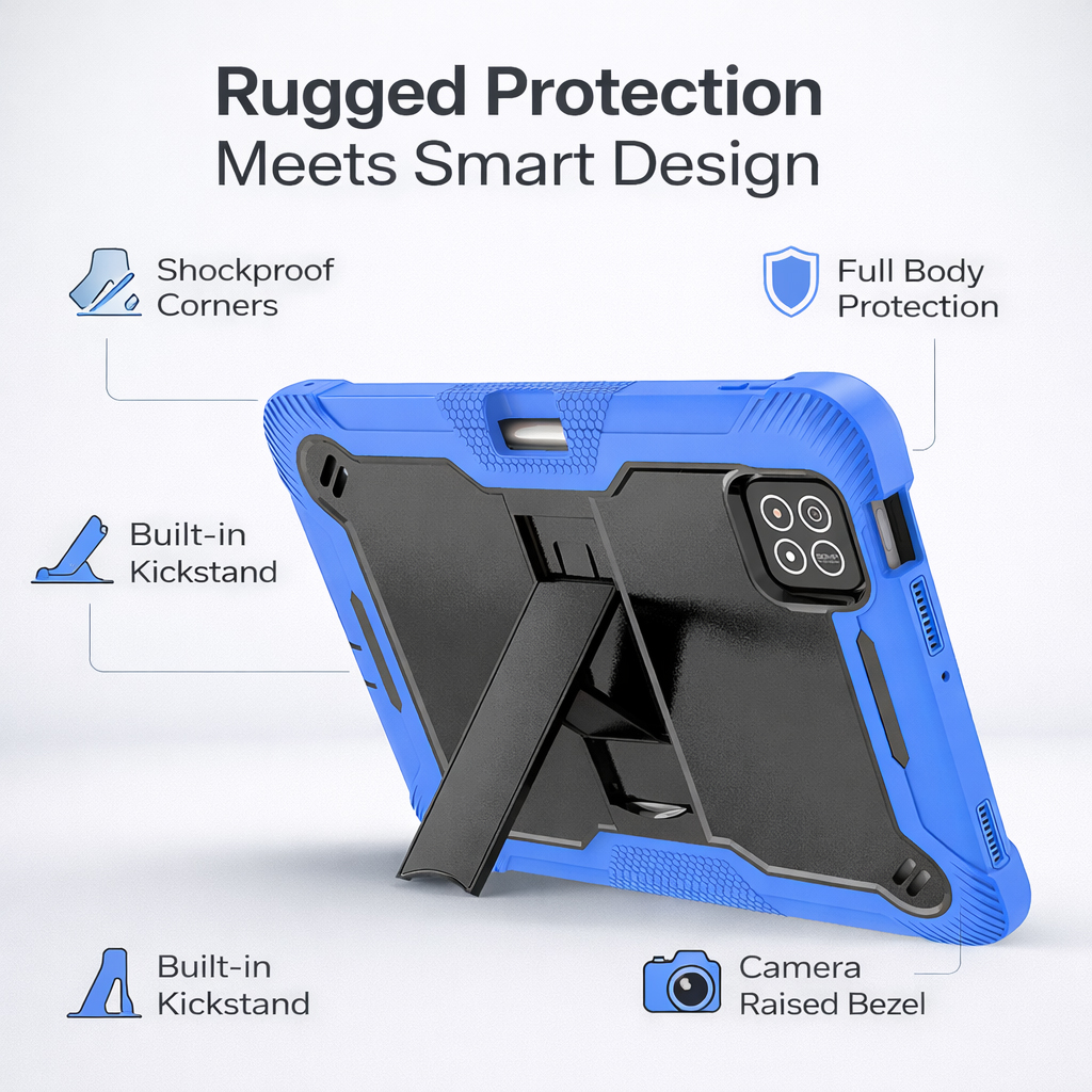 TOZIZO Blue Rugged Hybrid Tanblet Case for Xiaomi Poco X1 11.2 – Shockproof Armor with Kickstand