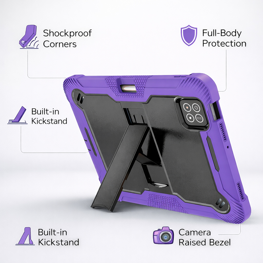 TOZIZO Purple & Purple Armor Case for Xiaomi Poco X1 11.2 – Full-Body Rugged Kickstand Protection