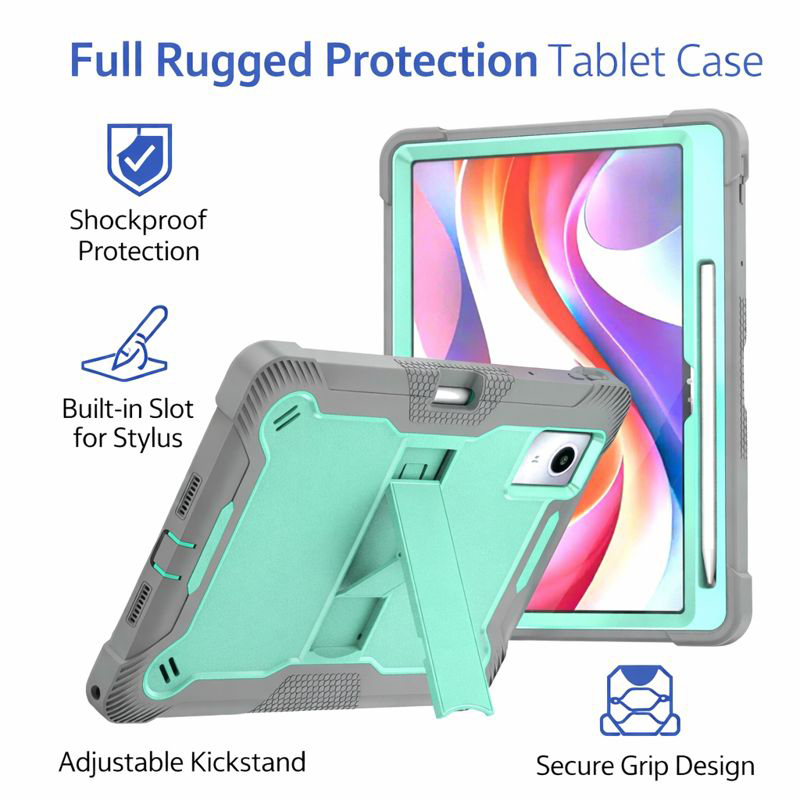 Mint Green + Gray Rugged Tablet Case for Lenovo Idea Tab Plus 2025/Xiaoxin Pad 12.1 – Shockproof Full Body Protective Tablet Cover with Kickstand
