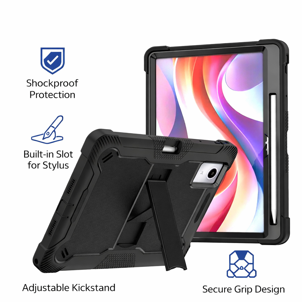TOZIZO Rugged Shockproof Tablet Case for Xiaoxin Pad 11 2025 with Stand – Black