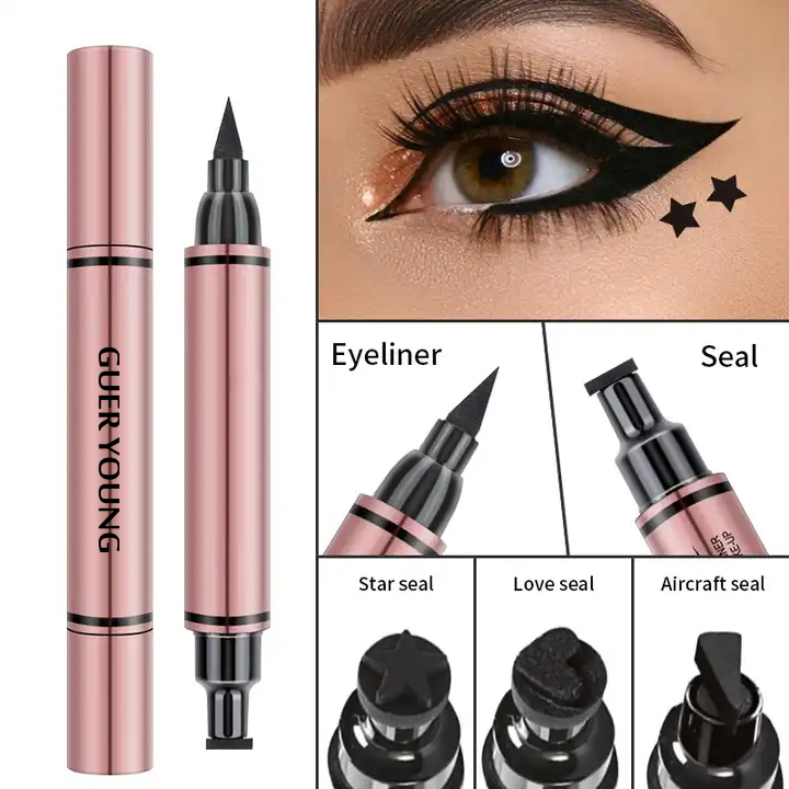 2-in-1 Winged Eyeliner & Eye Stamp Pen – Waterproof, Smudge-Proof, Quick-Dry with Star/Heart/Wing/Aircraft Seals