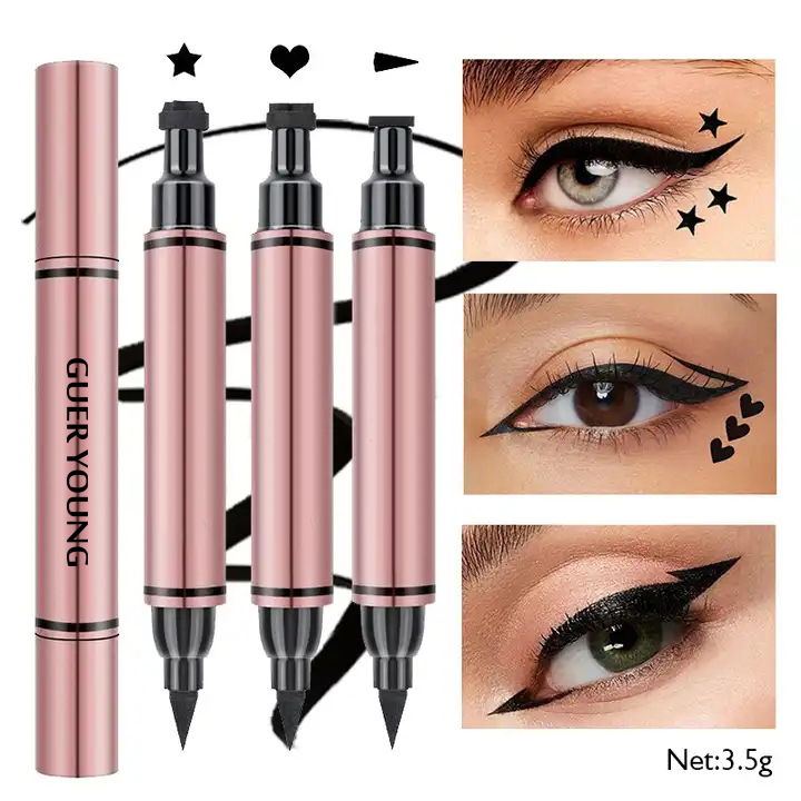2-in-1 Winged Eyeliner & Eye Stamp Pen – Waterproof, Smudge-Proof, Quick-Dry with Star/Heart/Wing/Aircraft Seals