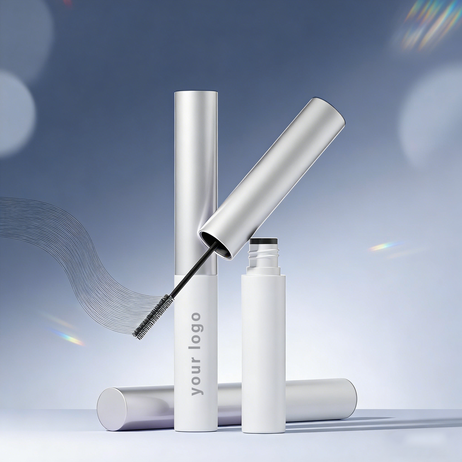 Custom Silver Mascara Tubes with Brush - Private Label Empty Mascara Packaging for Cosmetic Brands