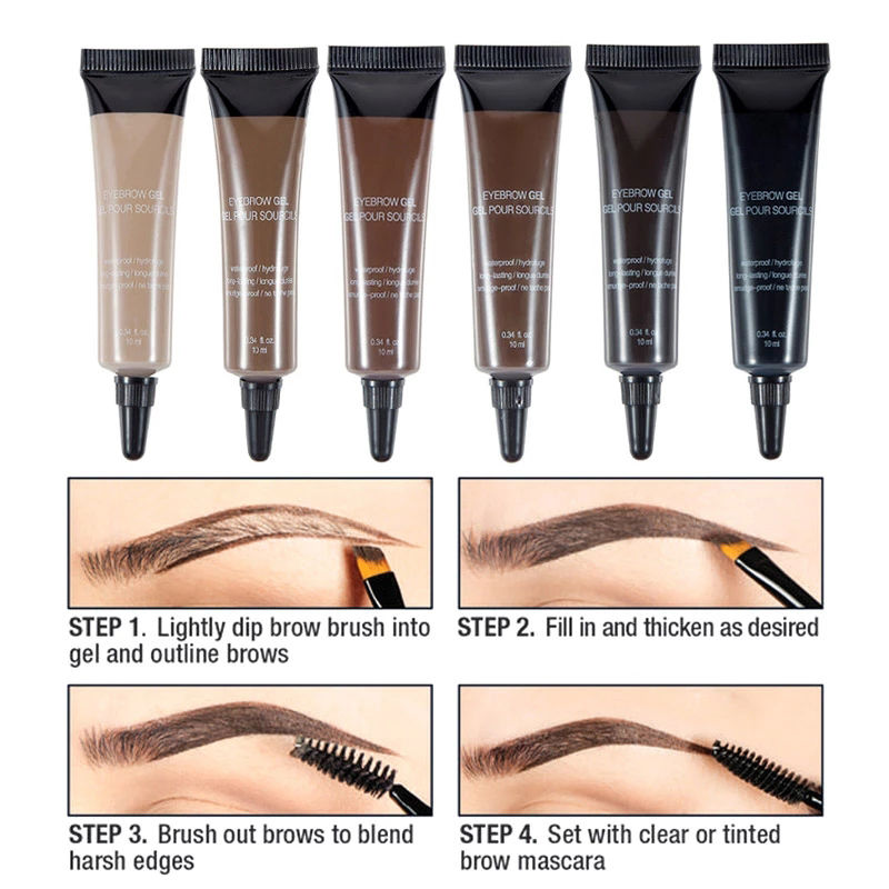 Waterproof Tinted Eyebrow Gel – Long-Lasting Brow Definer with Precise Brush, 6 Shades